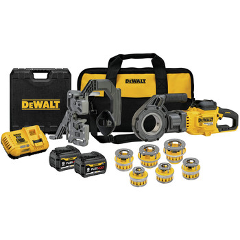 PLUMBING AND DRAIN CLEANING | Dewalt 60V MAX FLEXVOLT Brushless Lithium-Ion Cordless Pipe Threader Kit with Die Heads and 2 Batteries (9 Ah) - DCE700X2K